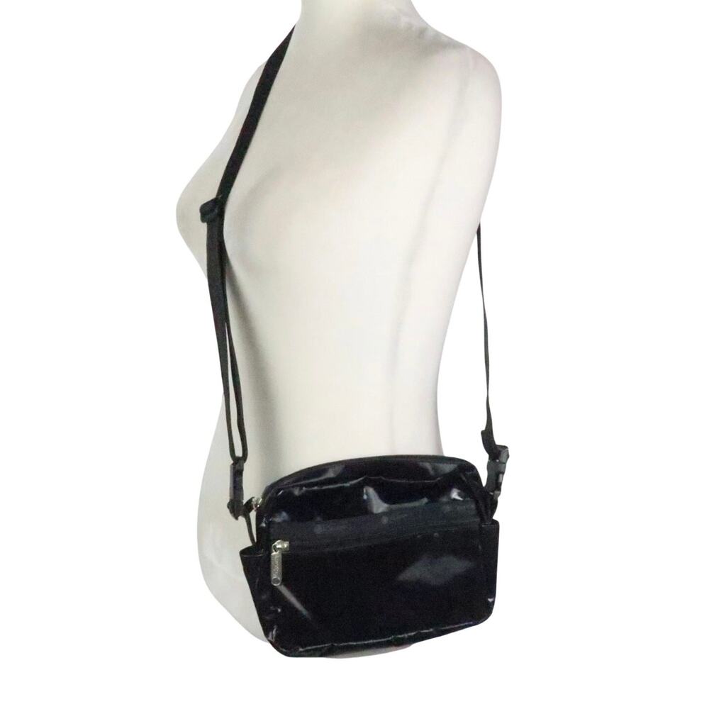 LeSportsac Black Shiny PU Coated Nylon Crossbody Bag Purse
